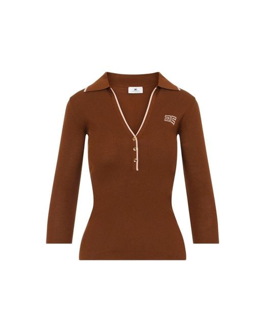 Elisabetta Franchi Brown Wool Knit Polo Neck Sweater