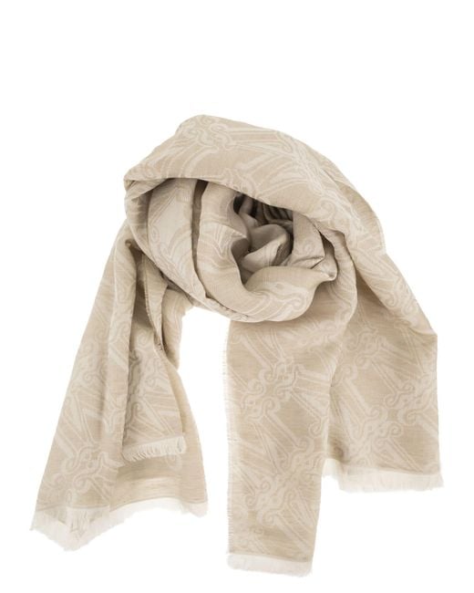 Max Mara Natural Mxavetusta Stole With Jacquard Logo