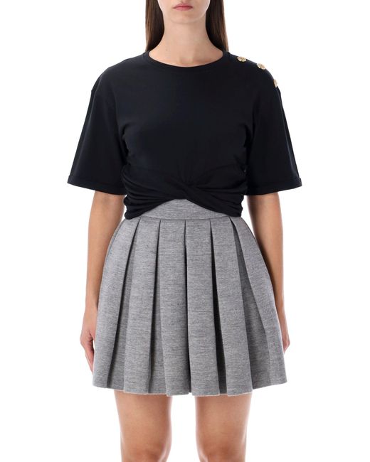 Balmain Black Knotted Cropped Cotton T-Shirt
