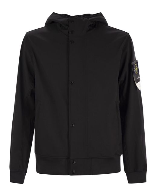 Stone Island Black Hooded Jacket, Water And Wind Resistant for men