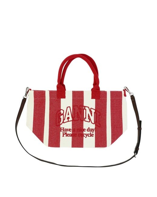 Ganni Red Striped Tote Bag