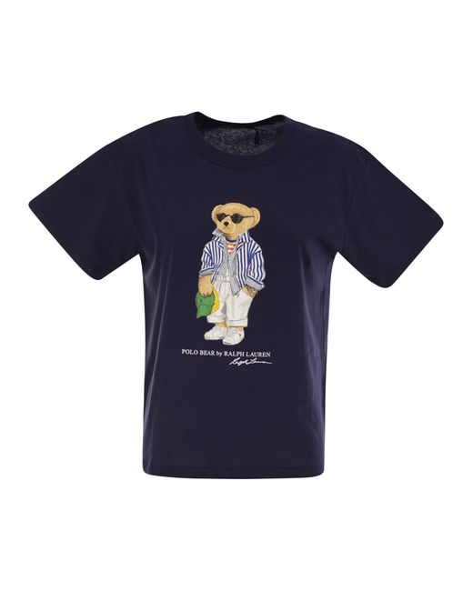 Polo Ralph Lauren Blue Polo Bear T -Shirt im Baumwolltrikot