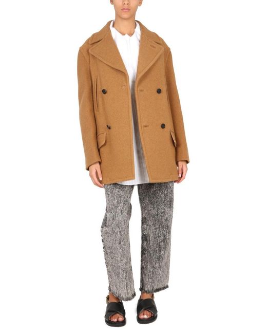 Marni Natural Double-Breasted Coat With Mirror Lapels