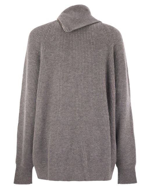 Sportmax Gray Salpa Cashmere Blend Sweater With Zip