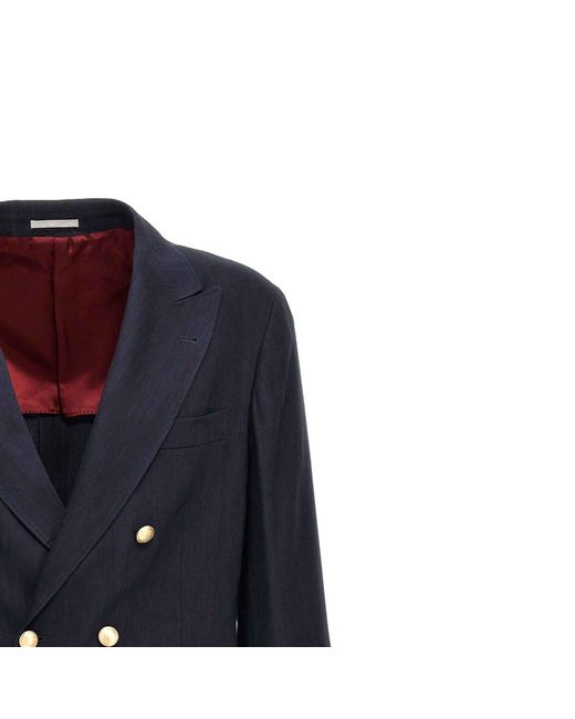 Brunello Cucinelli Blue Linen And Wool Jacket for men