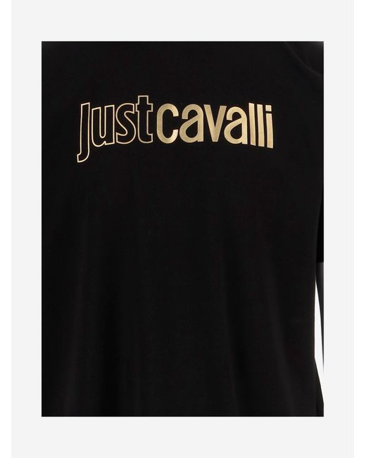 Just Cavalli Black Cotton T Shirt With Logo Print