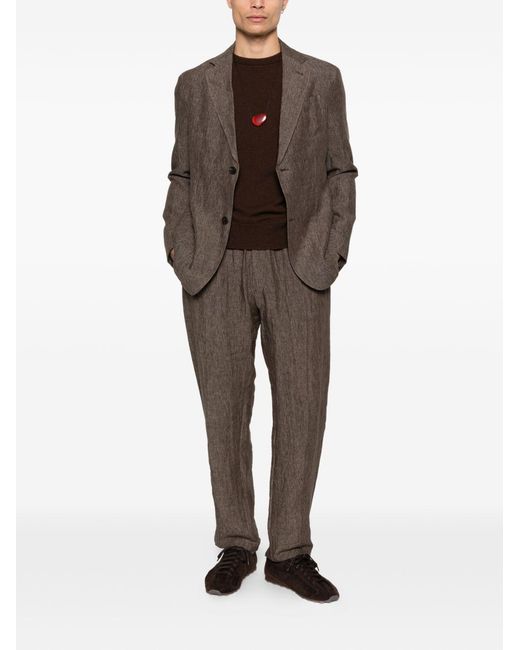 Emporio Armani Brown Linen Single-Breasted Blazer Jacket for men
