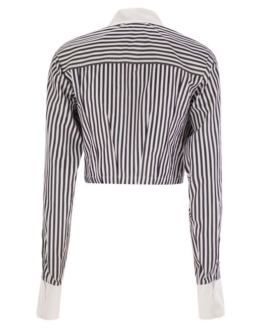 Sportmax Black Abano Striped Poplin Crop Shirt