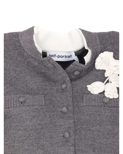 Self-Portrait Gray Crochet Flower Cardigan
