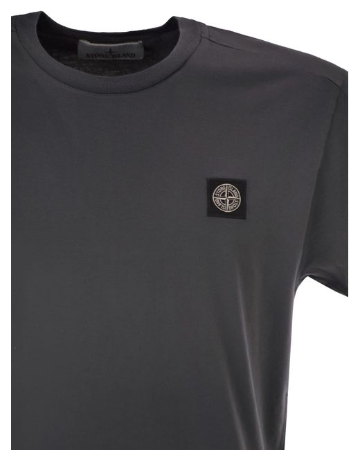 Stone Island Black Slim Fit T-Shirt With Compass Patch for men