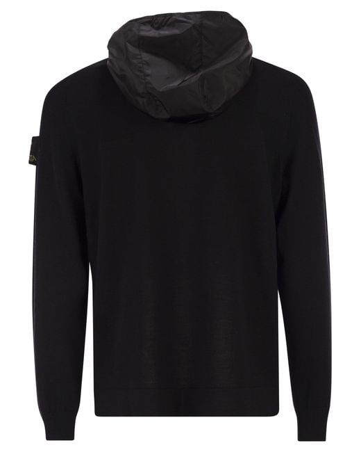 Premiata Black Wool Cardigan With Nylon Hood for men