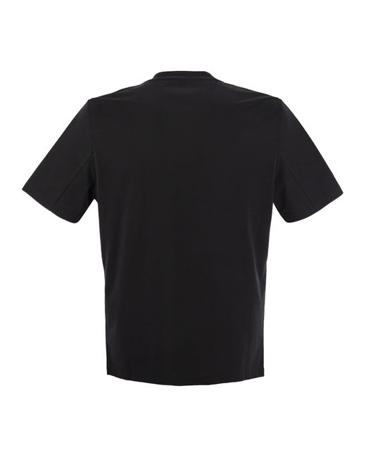 Slim Fit Crew Cuella de cuello en camiseta de algodón con logotipo Brunello Cucinelli de hombre de color Black