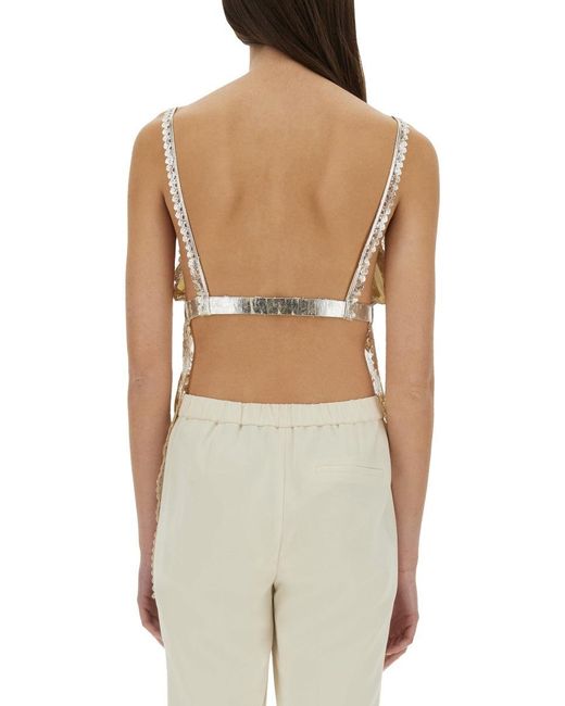 Rabanne Natural Laminated Pleated Satin Top