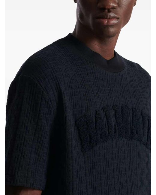 Balmain Black T Shirt With Pb Monogram