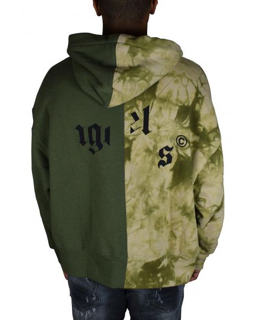 Palm Angels Green Two-Tone Hooded Sweatshirt With Broken Logo Detail