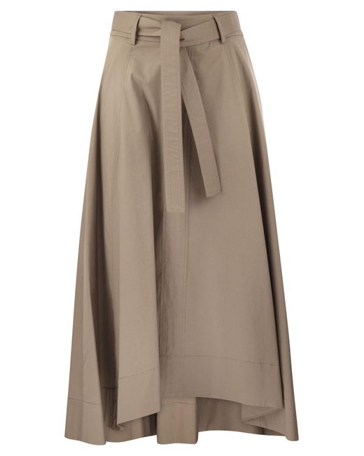 Falda larga de peseros en satén ligero de algodón elástica Peserico de color Natural