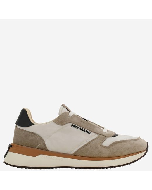 En cuir et baskets en tissu avec logo latéral Ferragamo pour homme en coloris Natural