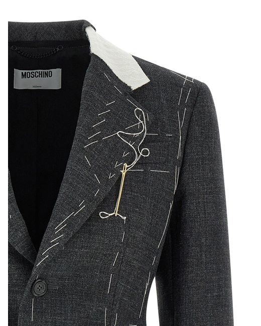 Moschino Black Embroidered Canvas Blazer