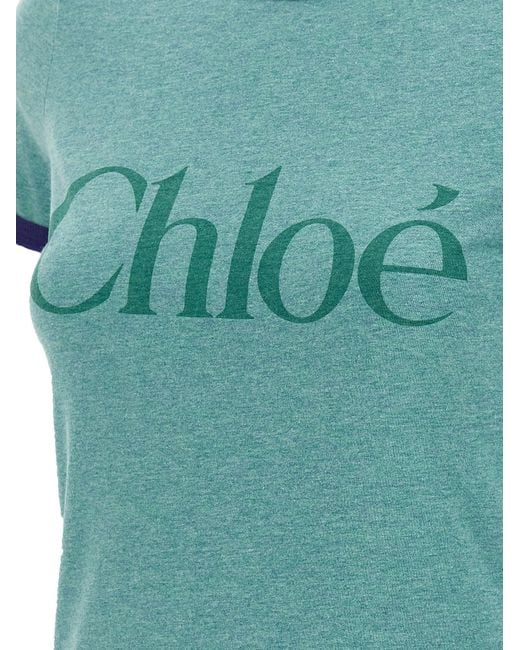 Chloé Logo Print T-shirt Chloé en coloris Blue