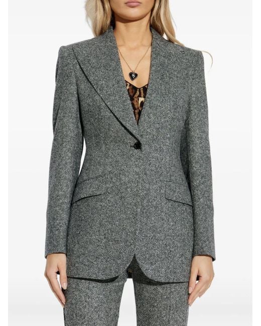 Dolce & Gabbana Gray One-Button Tweed Jacket