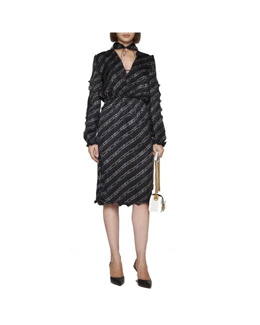 Fendi Black Bedrucktes Seiden Midi Kleid