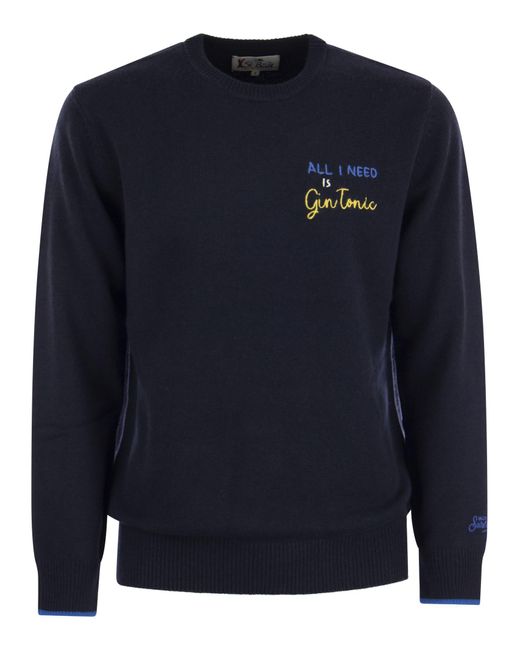 Mc2 Saint Barth Blue Need Gin Wool And Cashmere Blend Jumper