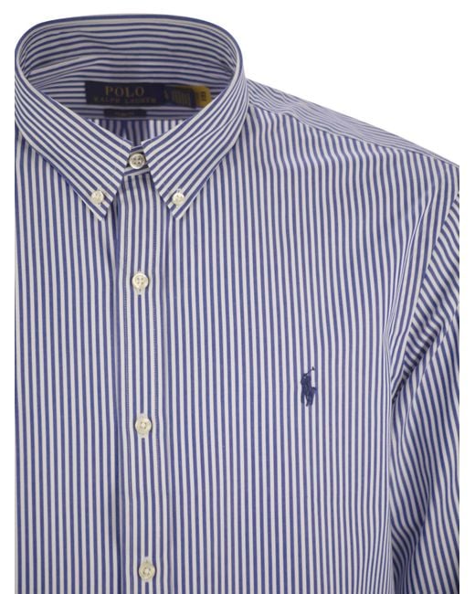 Polo Ralph Lauren Blue Striped Stretch Poplin Shirt for men