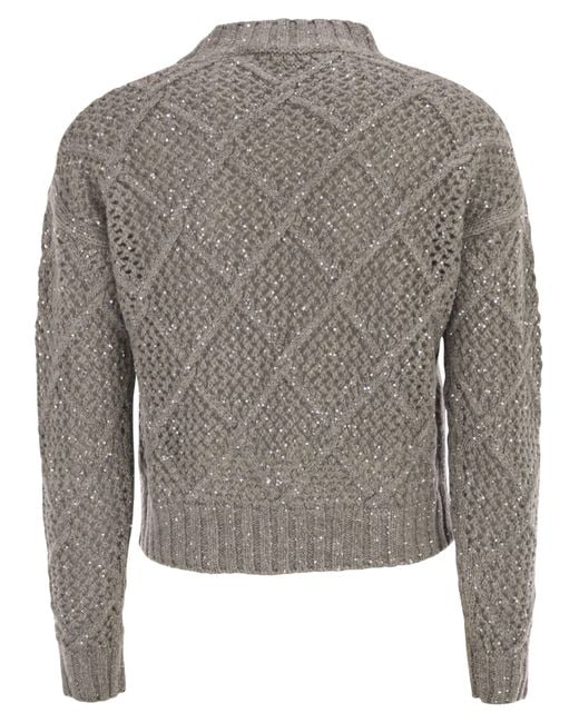 Max Mara Gray Ellade Boxy Wool And Cashmere Jumper With Sequins
