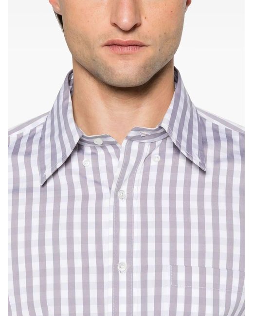 Thom Browne White Gingham Check Long-Sleeve Shirt With Signature Stripes for men
