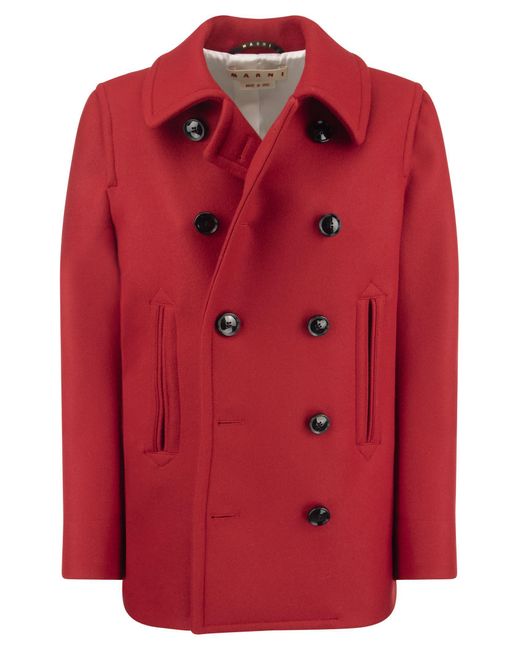 Cappotto di lana a doppio petto di Marni in Red