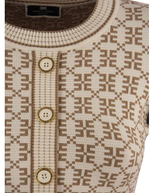 Jacquard Logo Knit Minidss Elisabetta Franchi en coloris Natural