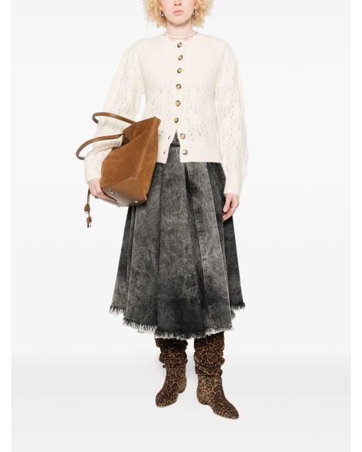 Isabel Marant Natural Button-Front Open-Knit Cardigan
