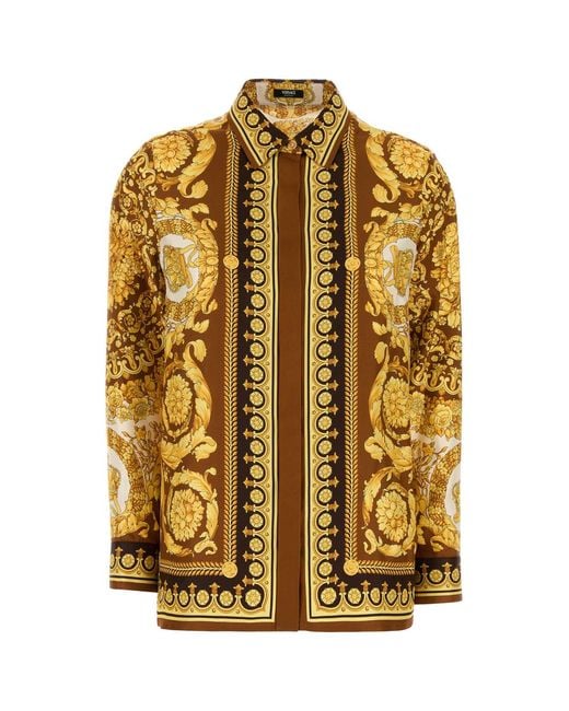 Versace Metallic Formal Shirt Barocco 92 Foulard On Silk Twill