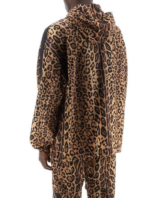 Anorak In Nylon Stampa Leopardo di Dolce & Gabbana in Black da Uomo