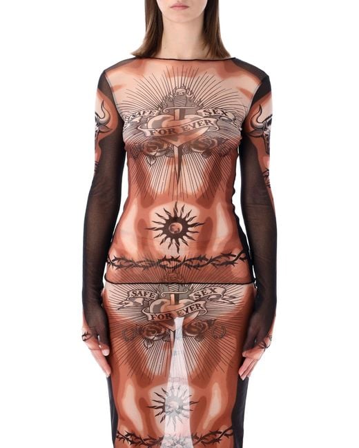 Jean Paul Gaultier Red Re-Edition Safe Sex Tattoo Tulle Top