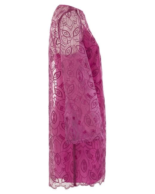 Max Mara Studio Braccio Borduurde Organza Mini Dress in het Pink