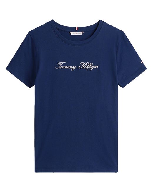 Tommy Hilfiger Blue T Shirt Con Logo Ricamato