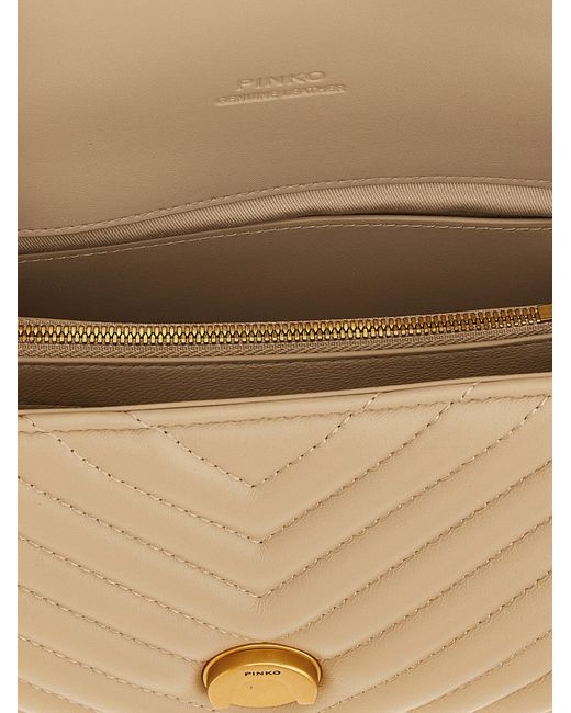 Pinko Metallic Love Lady Puff Mini Hand Bags Beige