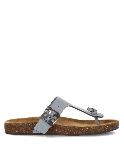 Tory Burch White Mellow T-Riemen Sandale Aus Genarbtem Leder