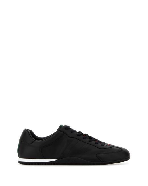 Gucci Black Solid Leather Sneakers for men
