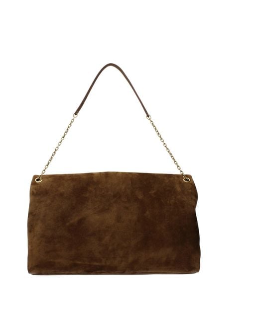 Saint Laurent Brown Cassandre Shoulder Bag Suede/Caramel