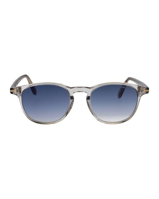 Tom Ford Blue Round Sunglasses Ft1302 20 W for men