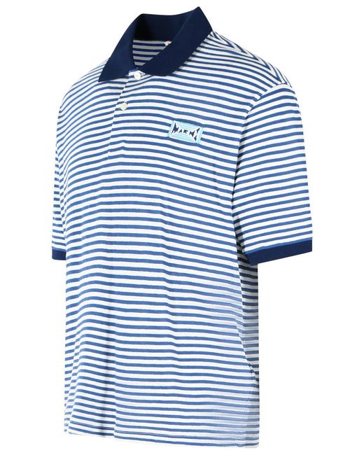 Marni Blue Two Tone Linen Blend Polo Shirt