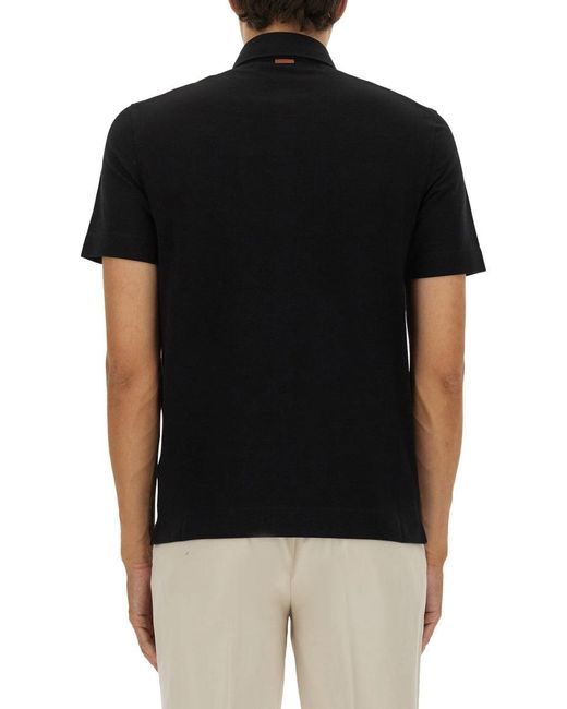 Zegna Black Shirt Collar Polo for men