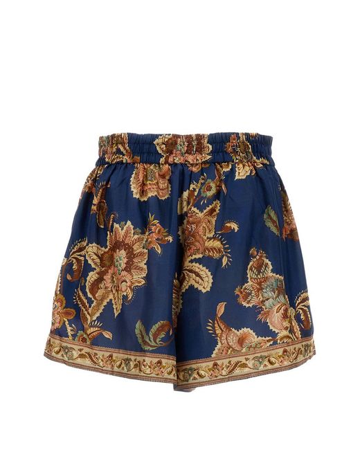 Zimmermann Blue Aster Printed Silk Shorts