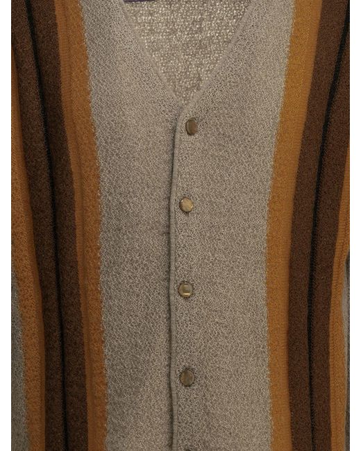 Needles Brown Mohair Nylon Wool Striped Cardigan