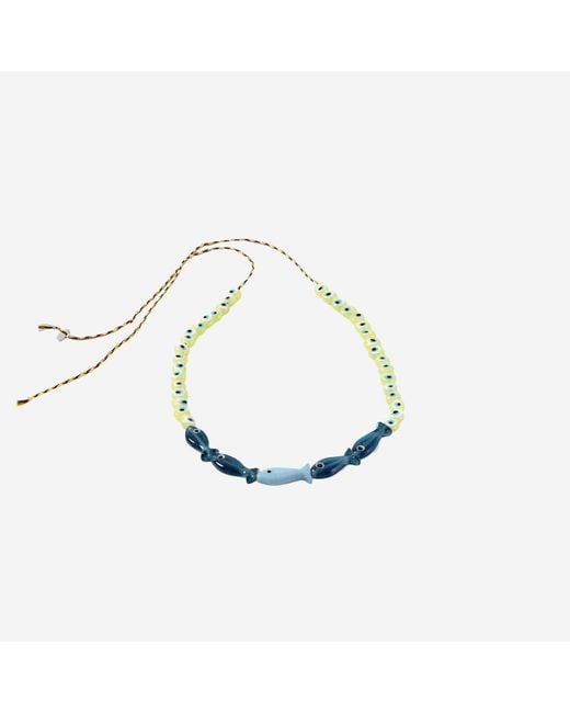 Sorbet Island Metallic Fabric And Glass Bead Necklace