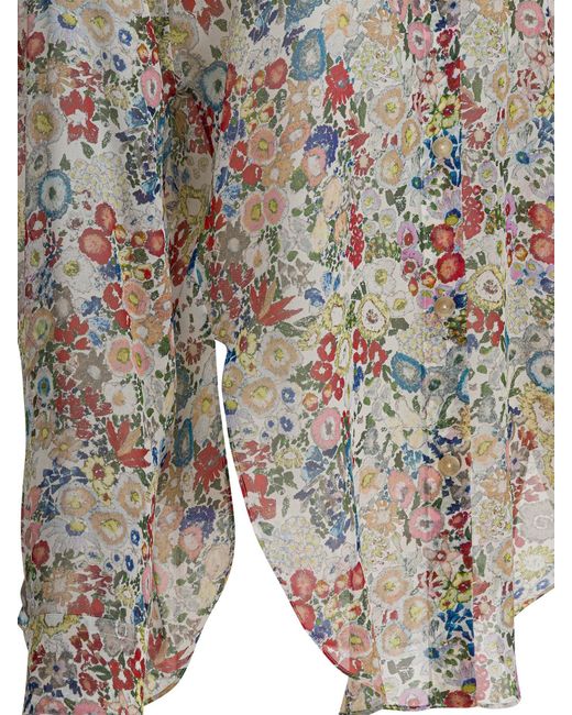 Khaite Gray Silk Floral Shirt