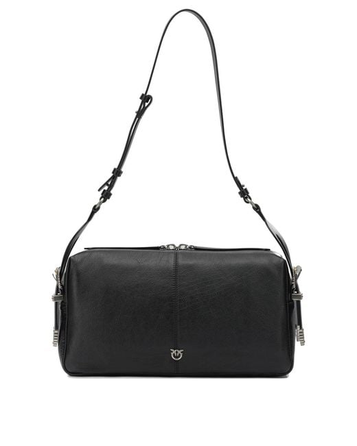 Pinko Black Leather Cotton Polyamide Polyurethane Shoulder Bag