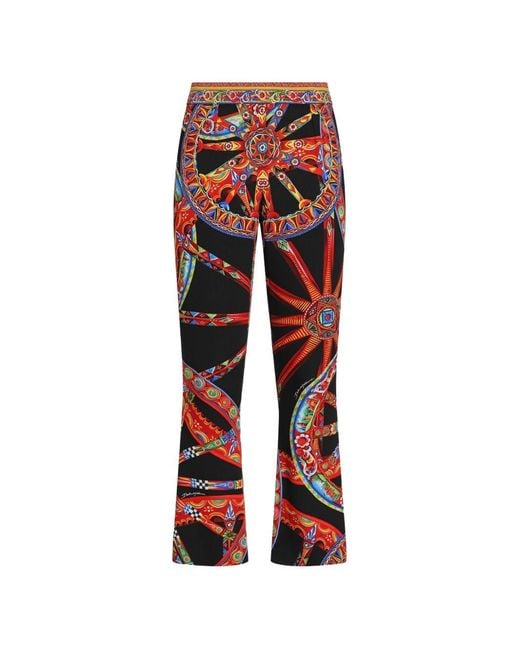 Dolce & Gabbana Red Carretti Print Silk Trousers
